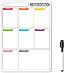 TMS A4 Magnetic Weekly Planner, Dry Wipe Fridge Calendar Whiteboard for Organising Daily Tasks, Meal Planning or Business Plans in Offices - with Dry Erase Marker Pen