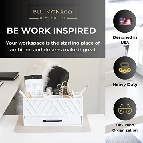 BLU MONACO White Wooden Desk Organizer with Drawer #TOP21