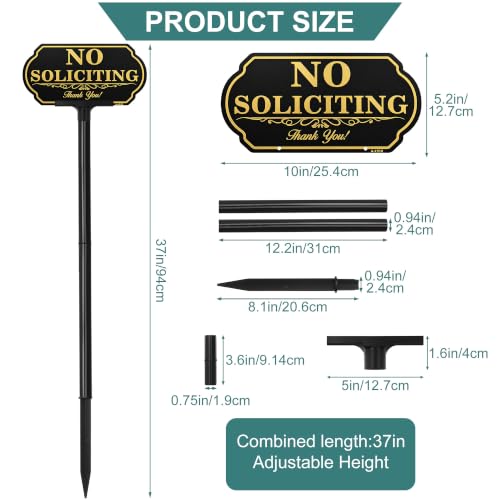 Image of No Soliciting Sign for House, 5 x 10 Inch Aluminum Yard Sign with Stake | UV Printed Aluminum No Soliciting Yard Sign with Adjustable Stake, Weatherproof Outdoor Sign for Home, Lawn and Property