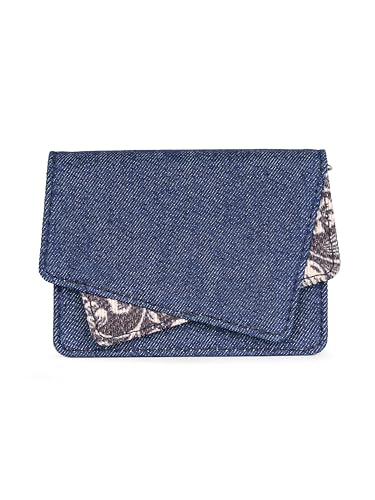 Image of ZOUK Tovi Mini Bag Wallet | Stylish Vegan Denim Crossbody Wallet for Women with Card Slots & Water-Resistant Lining | Handcrafted Small Sling Bag with Silver Chain Strap | FloMotif