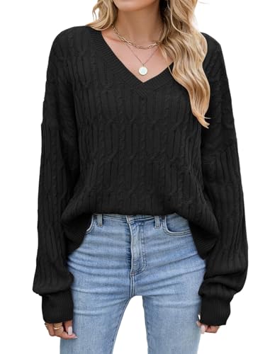 ZAFUL Womens Fall Oversized Sweaters Lightweight 2025 Cable Knit V Neck Long Sleeve Casual Loose Winter Pullover Tops