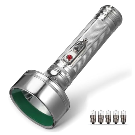 Operitacx Lampe de Poche Vintage en Aluminium, Torche Classique Métallique Rétro, Éclairage à l'Ancienne pour Décoration Rustique, Urgence et Accessoire Photo, Argent (20 cm)