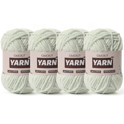 Image of 4 Packs Plush Chenille Chunky Crochet Yarn - Baby Yarn for Crocheting Soft - Velvet Yarns Knitting for Blankets Crafts - Fluffy Amigurumi Yarns 200g /262.5yds (4 Fruit Green)