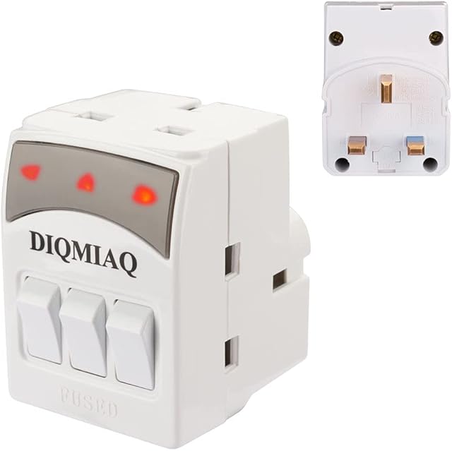 DIQMIAQ 3 Way Triple Plug Adaptor UK 3 Pin Socket Extensions 13 AMP 250V Multi Plug 3 Gang Individually Switched Neon Block Socket Splitter