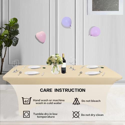Image of IVAPUPU 2 Pack 4FT Table Cloth for Rectangular Fitted Events Stretch Champagne Table Covers Washable Cover Spandex Tablecloth Protector for Party, Wedding, Cocktail, Banquet, Festival