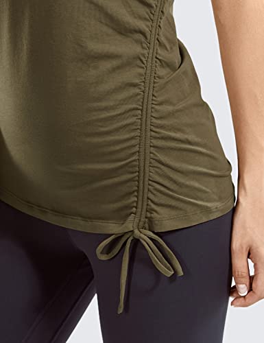 Crz Yoga Women's Pima Cotton Lightweight Short Sleeves Yoga Shirt Side Ruched Athletic Workout Top Coast Stone Brown Large #TOP2