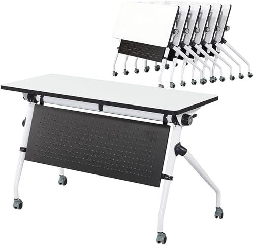 Mesa Plegable móvil, Mesa de conferencias Plegable con Ruedas - Moderna Mesa de capacitación móvil para Oficina, Sala de reuniones y Aula - Diseño abatible