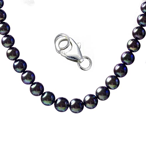 Alevel 8-9Mm Freshwater Cultured Pearl Necklace 18 Inch, Handpicked Real Pearls Dyed Black, 925 Sterling Silver Clasp #TOP27