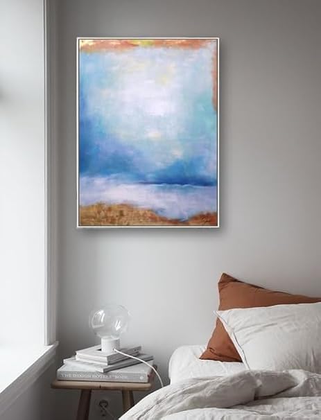 DREAMSPACE 36X48 Large Canvas Wall Art: Hand Painted Oil Painting for Living Room Home Apartment Bedroom Office Decor Marbled Tranquility: Blue hued Abstract Modern Art Oil Painting