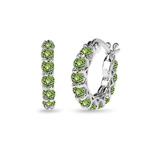 Sterling Silver Light Green Round European Crystals Huggie 18Mm Hoop Earrings For Women Girls #TOP26