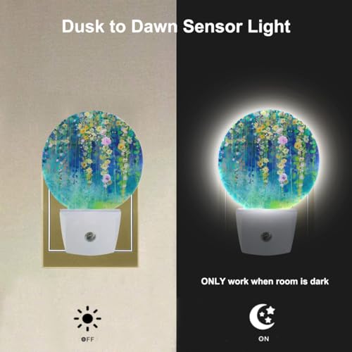 Image of EKOBLA Green Floral Leaves Night Light, Ivy and Wisteria Blossoms Night Lights Plug Into Wall with Auto Sensor for Kitchen Bathroom