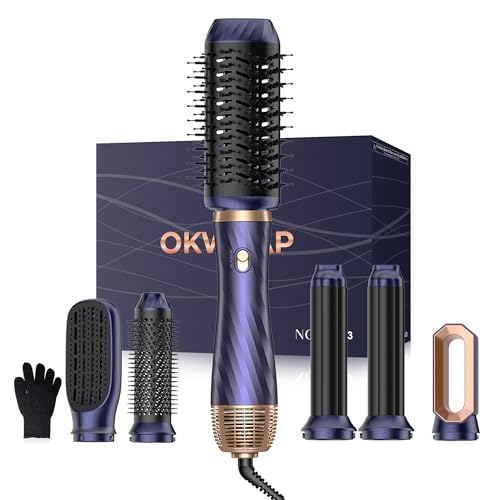 Airstyler Secador 6 en 1, Cepillo de Aire Air Styler Set 6 Cabezales Intercambiables 3 Temperaturas Cepillo Moldeador De Pelo Cepillo Secador Pelo uego de brochas para secar el cabello