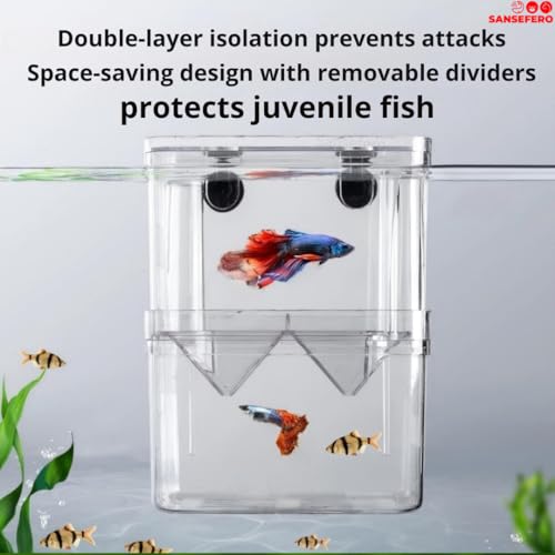 Image of SANSEFERO Breeding Box Isolation Box Fish Tank Aquarium Breeder Box Double Guppies Incubator Aquarium Rectangle Aquarium Tank (13.5cm x 7.5 cm x 10.5 cm)