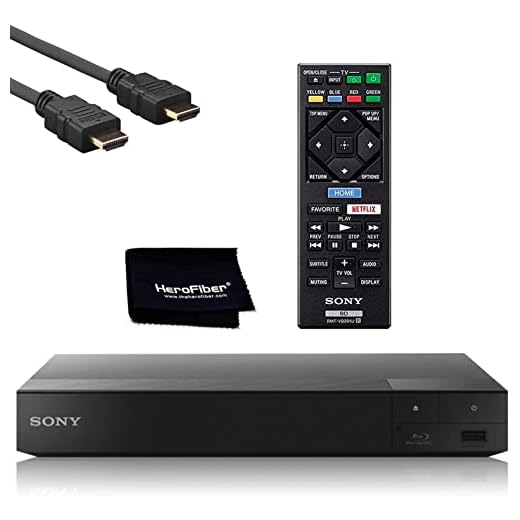 Sony BDP-S3700 Blu-Ray Disc Player with Built-in Wi-Fi + Remote Control + Xtech High-Speed HDMI Cable w/Ethernet + HeroFiber Gentle Cleaning Cloth