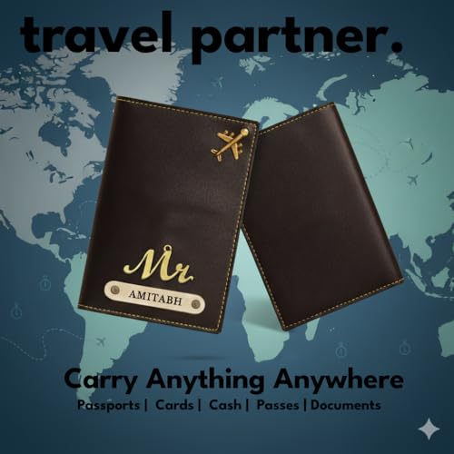 Image of Personalised Name & Charm Leather Passport Cover Holder for Men & Women (Black)