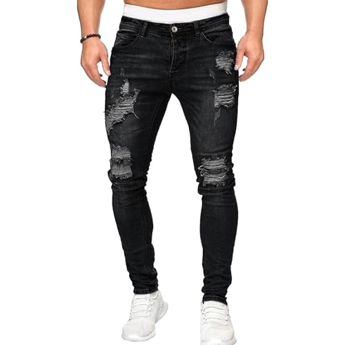 Maiyifu-GJ Men's Skinny Leg Ripped Jeans Slim Fit Distressed Denim Pants Destroyed Casual Fashion Streetwear Jean Trousers (Black,XX-Large)