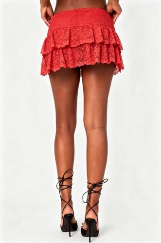 Image of Womens Y2k Ruffle Bloomer Short Lolita Layered Lace Mini Skirt