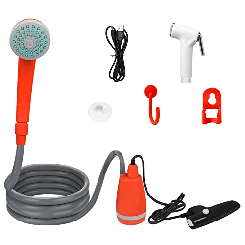 Froadp Ducha de Camping Portatil con Bomba Sumergible Incluye Manguera de 2m y Cable de Carga USB de 2m para Coche Jardín Viaje Limpieza de Perros Furgoneta Camper (Naranja + Gris) Cover