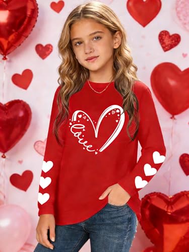 Image of Girls Valentines Day Shirt:Cute Heart Graphic Long Sleeve Tee Tops 6-14y