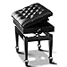 Regulowana ławka do pianina Deluxe Drewniany stołek do pianina, z miejscem do przechowywania i miękkim skórzanym siedziskiem, 58 x 38 x 49-59 CM