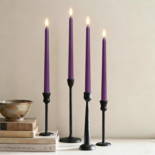 Image of Purple Flameless Taper Candles with Remote, Battery LED Candlesticks Flickering Set of 4