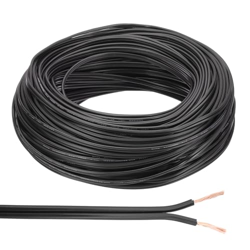 PATIKIL 200Ft 18/2 PVC Covered Wire, 300V SPT-1 Lamp Cord Insulated Heat Resistant Electronical Flexible Cable for LED Lamp Wire Audio Cable Speaker, Black, UL Listed