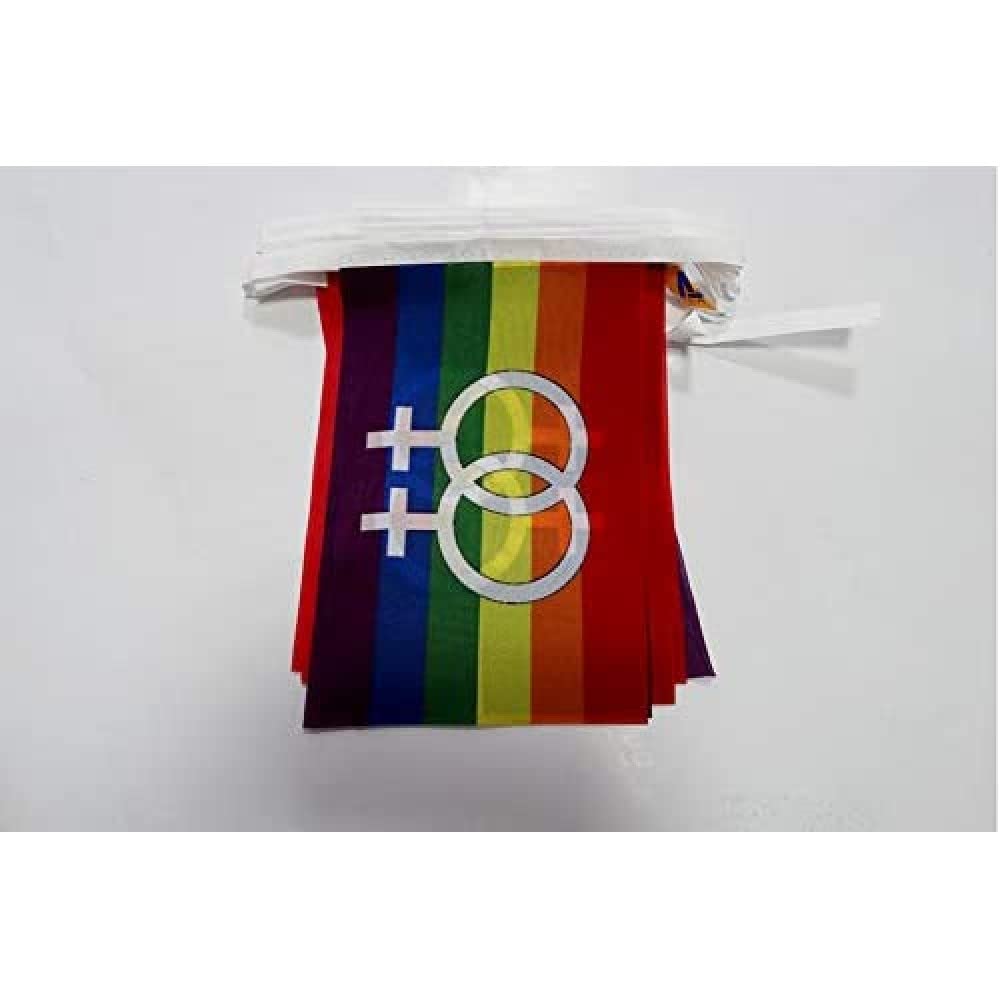 Rainbow Double Venus 6 meters BUNTING Flag 20 flags 9'' x 6'' - Lesbian Pride STRING flags 15 x 21 cm - AZ FLAG