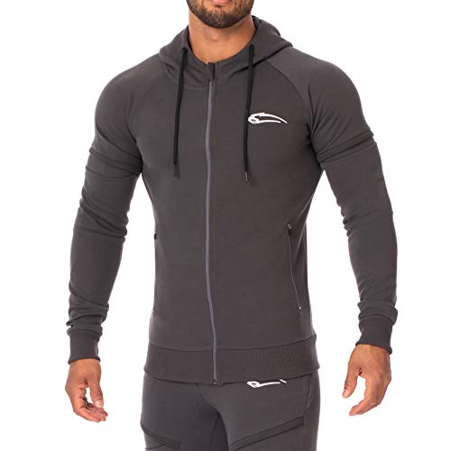 SMILODOX Kapuzenpullover Herren 'Balance' | Zip Hoodie für Sport Fitness Training & Freizeit | Trainingsjacke - Sportpullover - Sweatjacke - Kapuzenpulli mit Reißverschluss, Farbe:Anthrazit, Größe:S