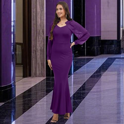 Image of Women's Elegant Formal Mermaid Maxi Dress Off Shoulder Long Sleeve Wedding Split Evening Gown Prom Cocktail Party Dresses