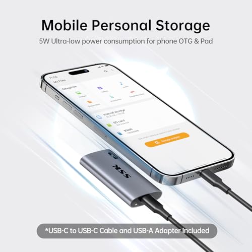 SSK 1TB SSD External Hard Drive, Portable SSD Up to 550MB/s Fast Solid State Drives, External Drive USB 3.2 Gen2 for iPhone 15/Pro, Windows, Mac, Android with LED Light, Trim, Smart Supported - Image 4