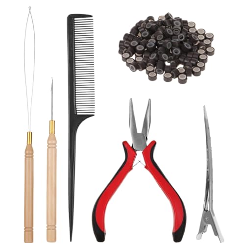 Kit di Connettori per Parrucche Pinze Tip, Pinze per Estensioni dei Capelli Kit, 500 pezzi Micro Anelli Foderati in Silicone