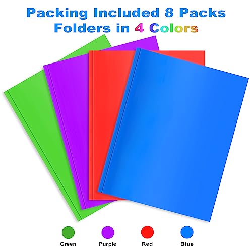 V-Opitos 8 Packs 2 Pocket Folders With 3 Prongs Fastener Clasps, Bulk Heavy Duty Plastic Folders, Multicolor Files Folders In 4 Colors For School And Office #TOP4