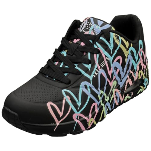 Skechers Sneaker Donna Uno Spread The Love, Nero Viola Turchese Durabuck Nero Mesh, 40 EU