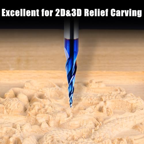Image of FoxAlien 1 /4 inch Shank 3D Carving Router Set - V-Groove, Spiral End Mills, Tapered Bit for Wood Relief Carving, Woodworking, Lettering (10-in-1) - Includes 1 /4 inch ER11 Collet
