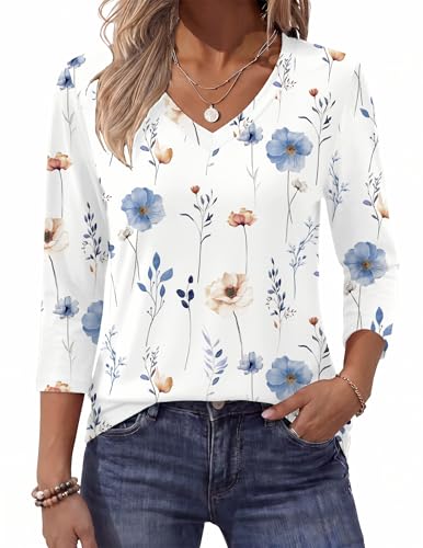 Image of Zeagoo Womens Blouse Casual 3 /4 Length Sleeve V Neck Basic T-Shirts Spring Summer Cute Tunic Tops Business Work Tees