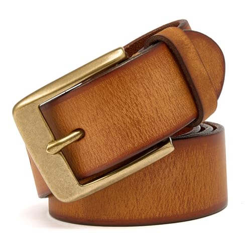 Unisex Genuine Embossed Distressed Leather Belt - Handmade Cowhide Strap With Solid Brass Square Buckle2