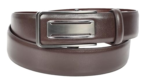 Mens Real Leather Adjustable Ratchet Automatic Casual Buckle Belt For Dress Pant Jeans Luton, Brown, Length 112 cm, 38"-40" Waist Adjustable2