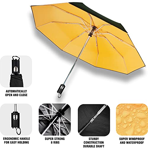 2 Pcs Premium Windproof Umbrellas For Rain Travel Black And Yellow Umbrella For Women And Men Automatic Open Close Folding #TOP2