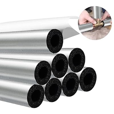 10 PCS Outdoor Water Pipe Insulation Foam Tube 0.6" Pre Slit Self Adhesive Foam Pipe Covers with Aluminum Foil,Copper Pipe Insulation Foam Wrap for Outdoor Winter Irrigation, Sprinkler