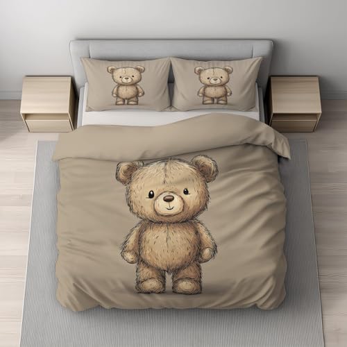 Generisch Süßer Teddybär Cartoon Bettwäsche 155 x 220 Set, gebürstete...
