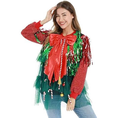 Women`s Ugly Christmas Sweater Unisex Men? Funny Novelty Fairisle Pullover for PartyLargeFestive Bow for it Cover