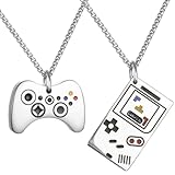 ZUWIJEQ 2 Pcs Cadena Acero Inoxidable Hombre, Cadena Plata Hombre, Colgante Con Diseño De Consola De Videojuegos, Collar De Pareja, Collar De La Amistad,Estilo Hip-Hop Punk,Regalo De Joyería Sencillo