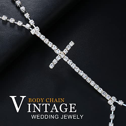 Stonefans Rhinestone Bra Chest Chain Cross Body Jewelry For Women Sexy Beach Body Necklace Chain Harness Bikini Waist Chain Cross Lingerie Nightclub Accessories (Cross) #TOP3