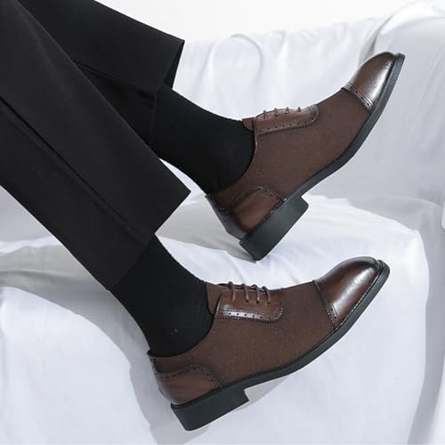 Men's Lace-up Two Tone Patchwork Suede Leather Dress Oxford Shoes Cap Pointed Toe Low Chunky Heels Non-Slip Casual Shoes for Formal Business Wedding4