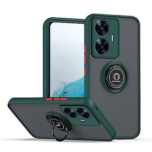 Cover per Realme C55 Traslucida Custodia Antiurto Antigraffio con Supporto Anello a 360° PC + Bumper Case - scuro verde tpu