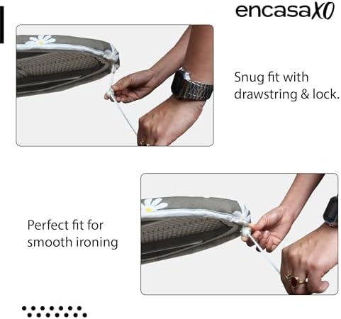 Encasa XO Ironing Board Covers (49"x18") Drawstring Tightening with Thick 3 mm Felt Padding, Easy Fit, Scorch Resistant, Printed - Big Leaves Green - 3