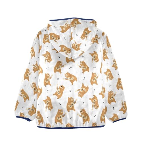 Bear Guitar Toddler Fleece Jacket Baby Boys Hooded Zipper Long Sleeve Thick Warm Outerwear 3-10 Years2