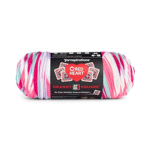 Image of Red Heart All in One Granny Square Soft White - Pink Punch Yarn - 250g /8.8oz - 100% Acrylic - #4 Worsted (Medium) - 381m /417Yards - for Knitting, Crochet and Amigurumi, 3 Count (Pack of 8)