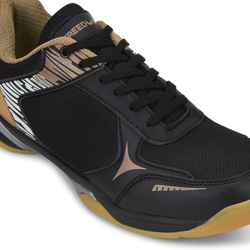 Image of Liberty Freedom Pluto-1 Sports Lacing Non-Marking Badminton & Paddle /Pickle Ball Shoes for Men - Black & Sky Blue - Lightweight & Comfortable | Suitable for Table Tennis, Squash and All Indoor Court