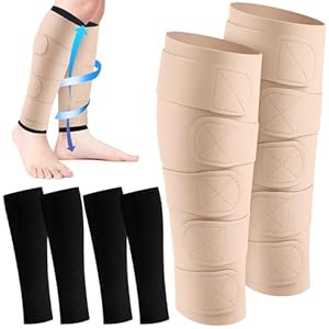 Croknit 3 Pairs Lymphedema Compression Leg Wraps Adjustable Lower Leg Cover up Medical Shin Splint Wrap for Heaviness Fatigue(Black-complexion Leg Wrap)